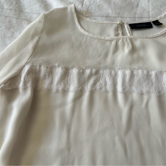 Apt. 9 • Ivory Sheer Yoke Blouse with Eyelash Lace Ribbon • Size Small - Picture 4 of 9